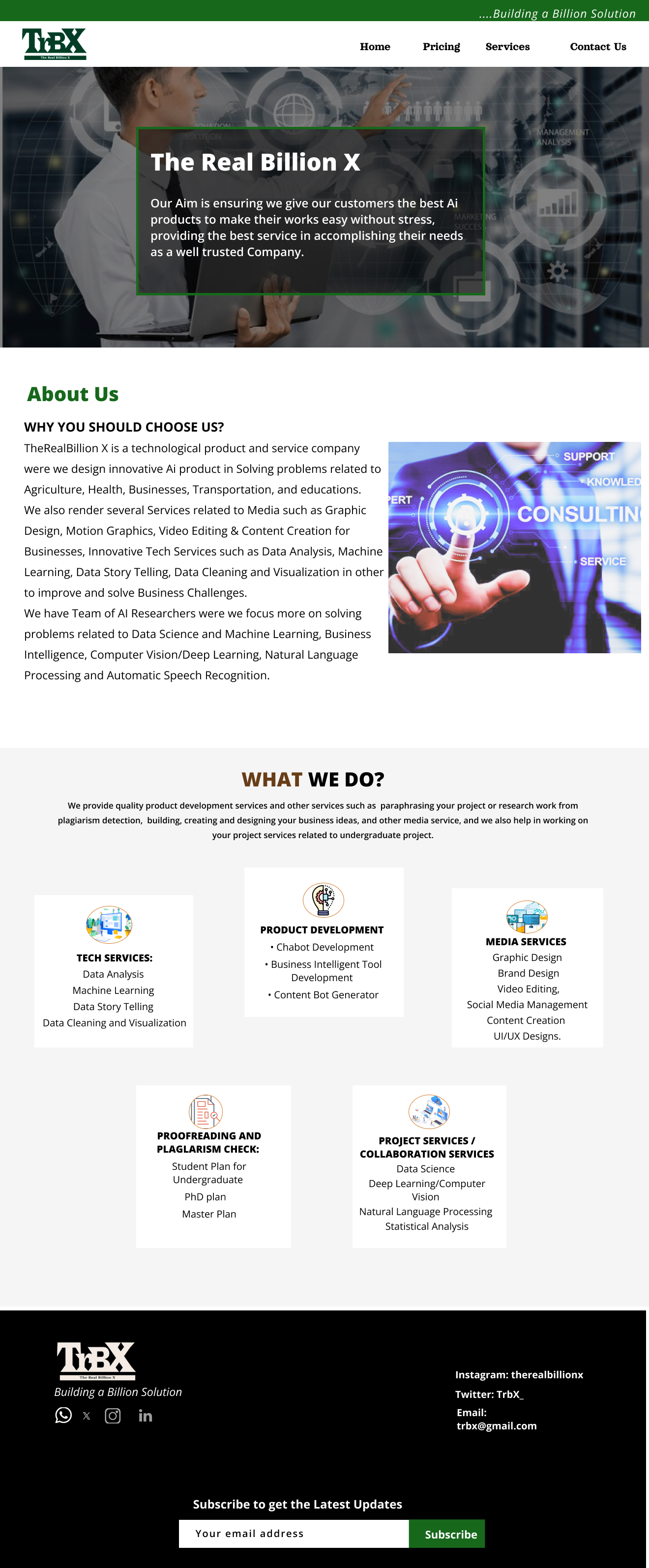 BillionX - Data Analysis Company Homepage